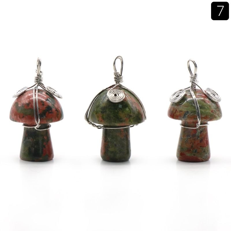 1531-Pedra de cristal natural 20mm pequeno cogumelo enrolamento pingente DIY pingente