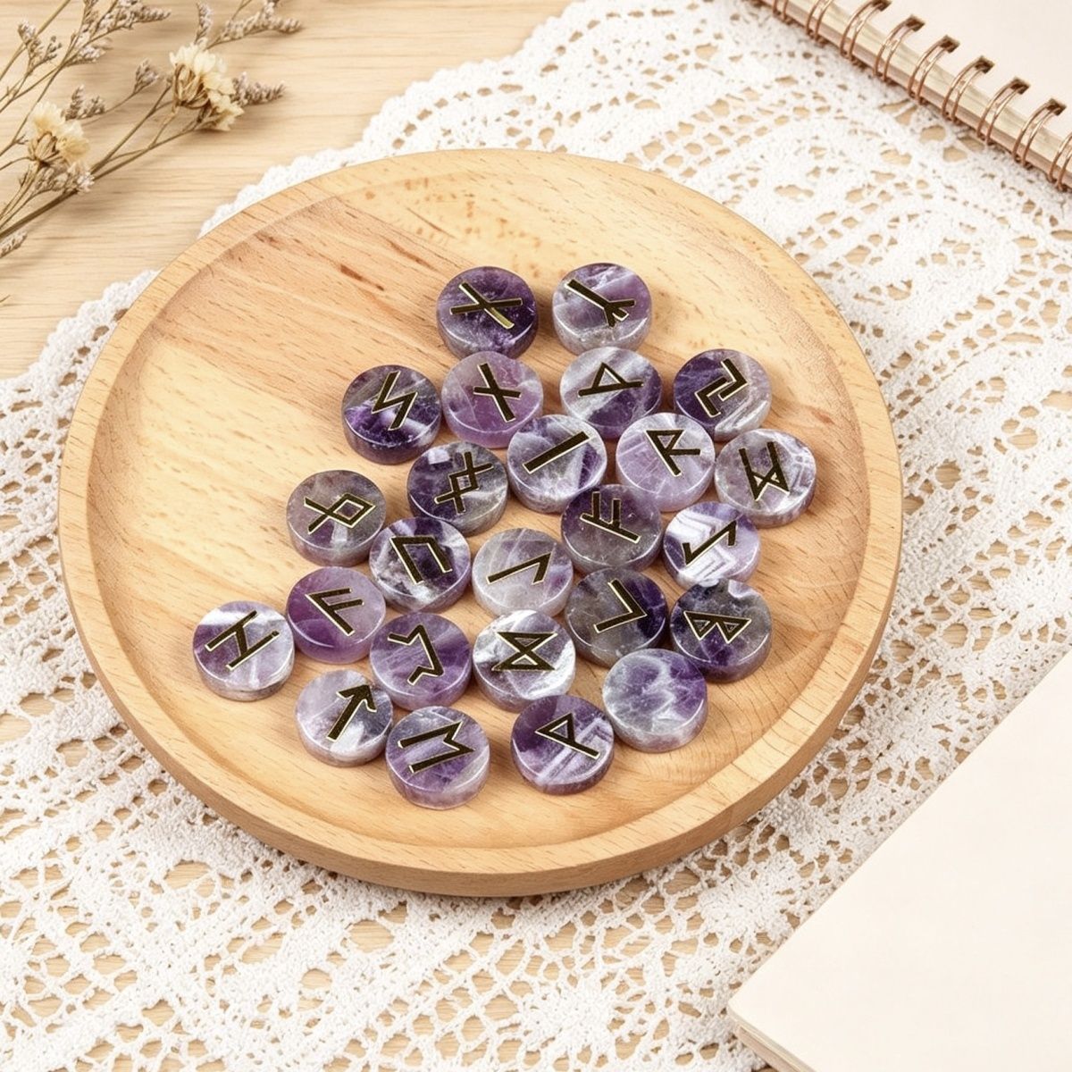 1662-Runes Natural Crystal Agate Luhn Rune Disc Set, Nordic Germanic 25 peças por pacote
