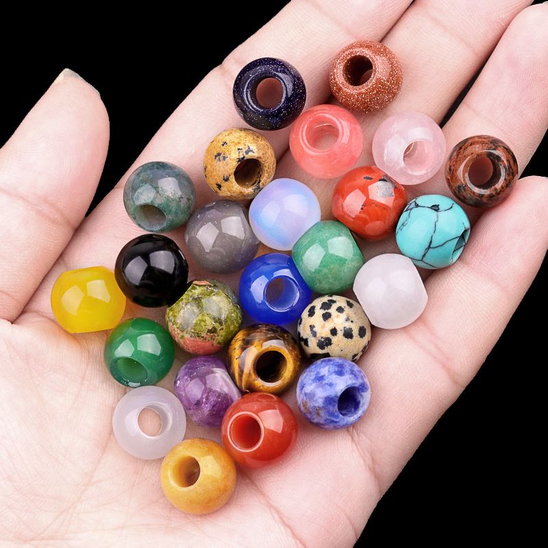 317 - Contas de Grandes Furos, Contas Soltas de Ágata Cristalina, 12mm, 5mm, Contas Soltas de Pedra Natural de Grandes Furos, Materiais de Joias DIY Atacado