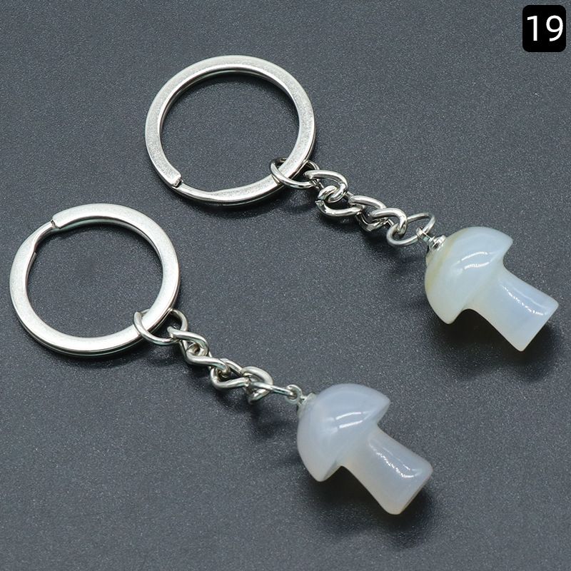 1324-Pedra de cristal natural de ágata 2cm pequeno cogumelo chaveiro pingente bonito saco de jóias pingente pequeno presente