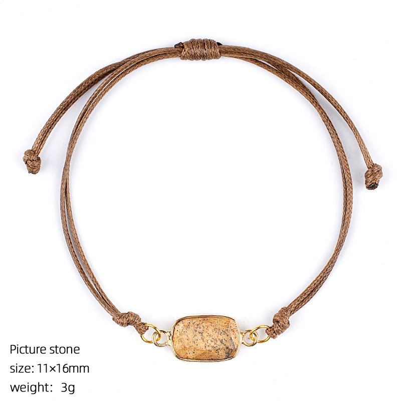 Pulseira de pedra semi-preciosa natural, corda trançada à mão retrô, bainha de corte ajustável, pulseira retangular de cristal natural.