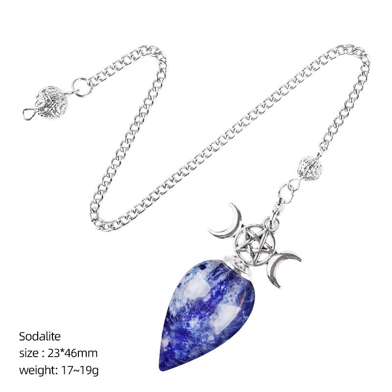 Pêndulo de cristal natural com corrente modelo mensal de gota de água yoga meditação frequência ajustável pêndulo de pedra natural