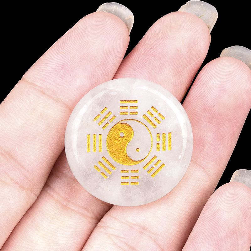 2024-25Mm disco de fofoca ágata de ametista natural gravura em pedra semipreciosa Yin taoísta e yang fofoca diagrama de tai chi