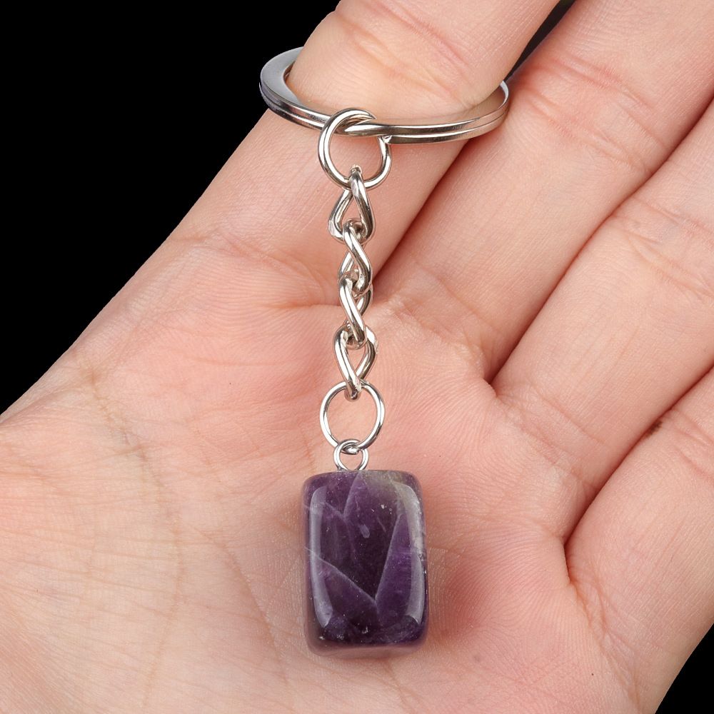 1788-Cristal Colorido Pedra Irregular 16mm Chaveiro Quadrado Comprido DIY Gem Pingente Opala