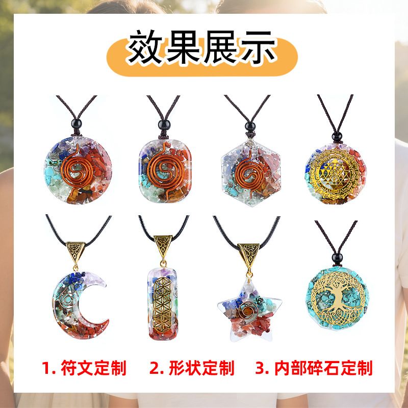 Colar de resina de pedra natural personalizado envoltório epóxi cascalho colorido polígono geométrico redondo pingente de meditação de ioga
