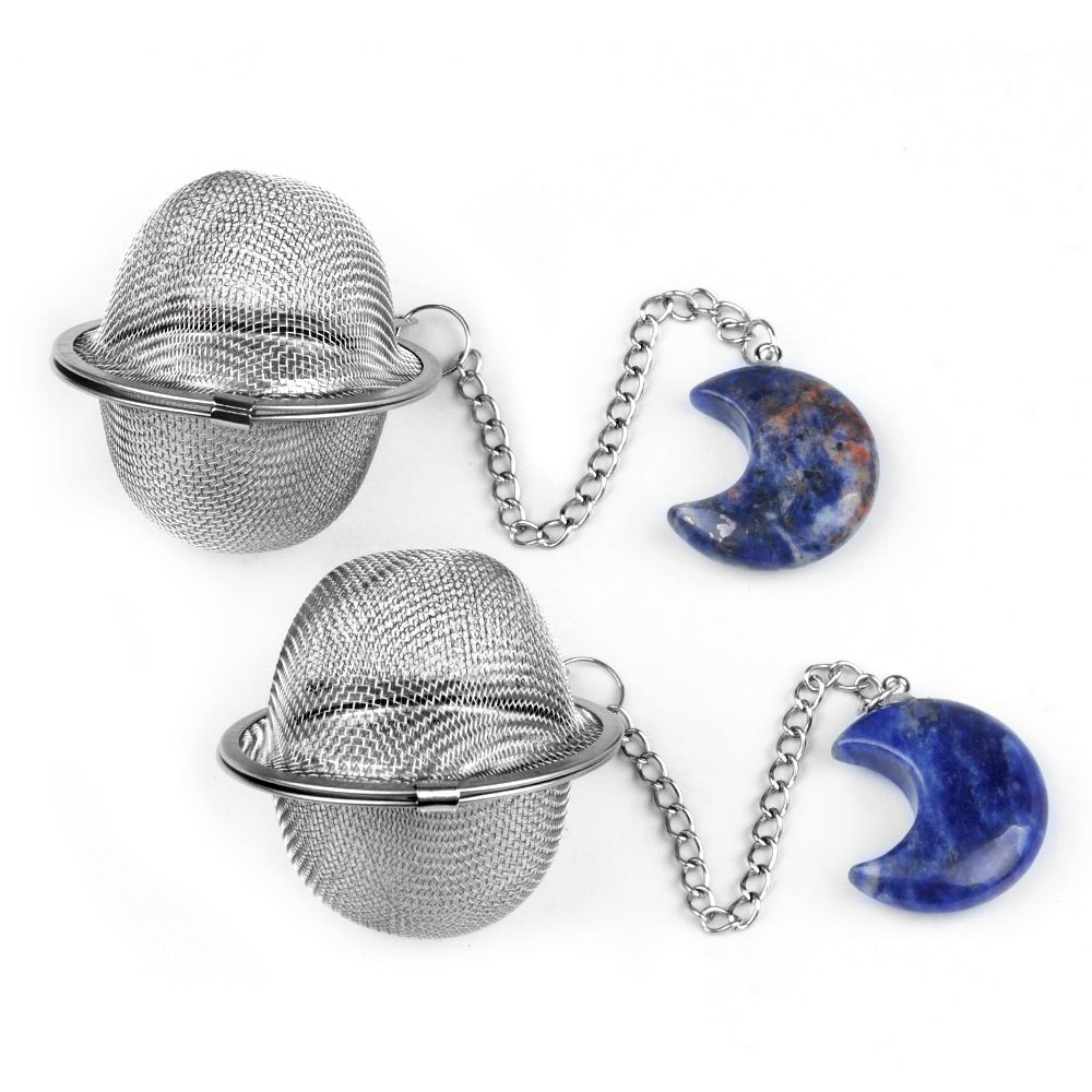 1789-Moon Tea Filter, Natural Crystal Agate Stone 304 Stainless Steel Tea Filter Sopa Hot Pot