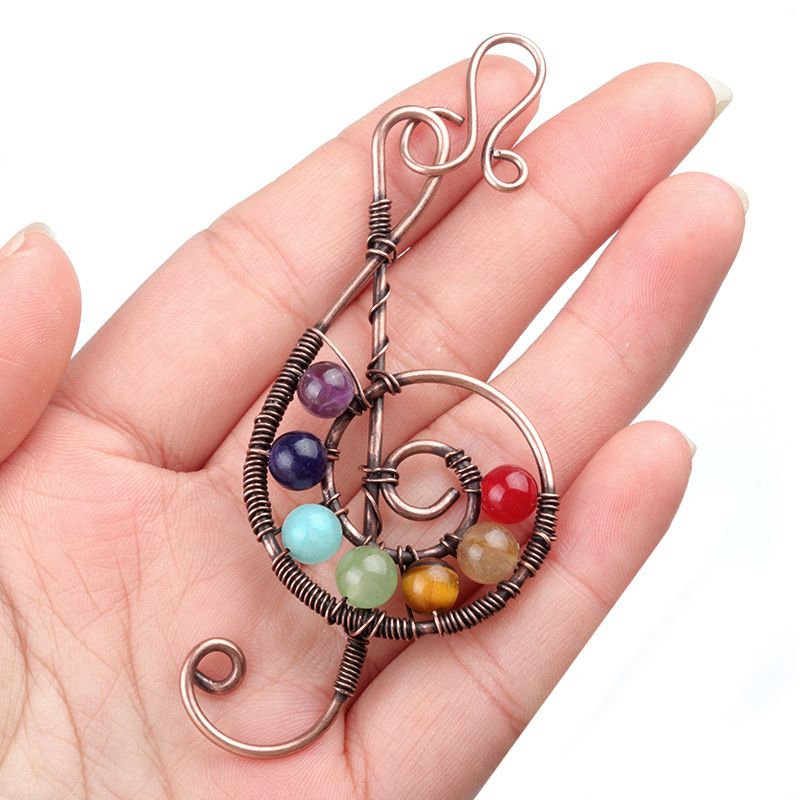 1761-Pingente de símbolo musical de pedra de sete veias, pingente espiral sinuoso, decoração de símbolo musical, pingente retro europeu e americano