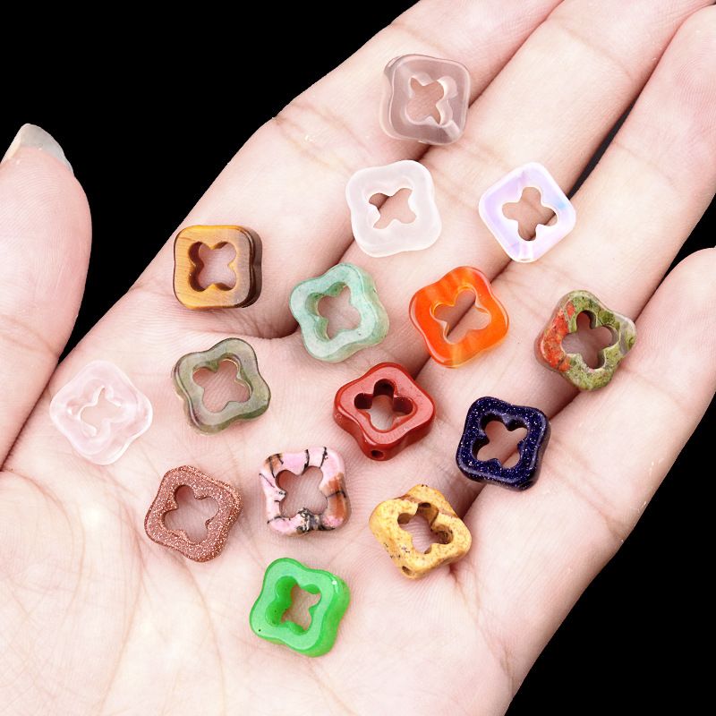 2054 - Contas de trevo de quatro folhas de cristal natural com ódio de quatro folhas, pingente, colar, pulseira e contas acessórias DIY