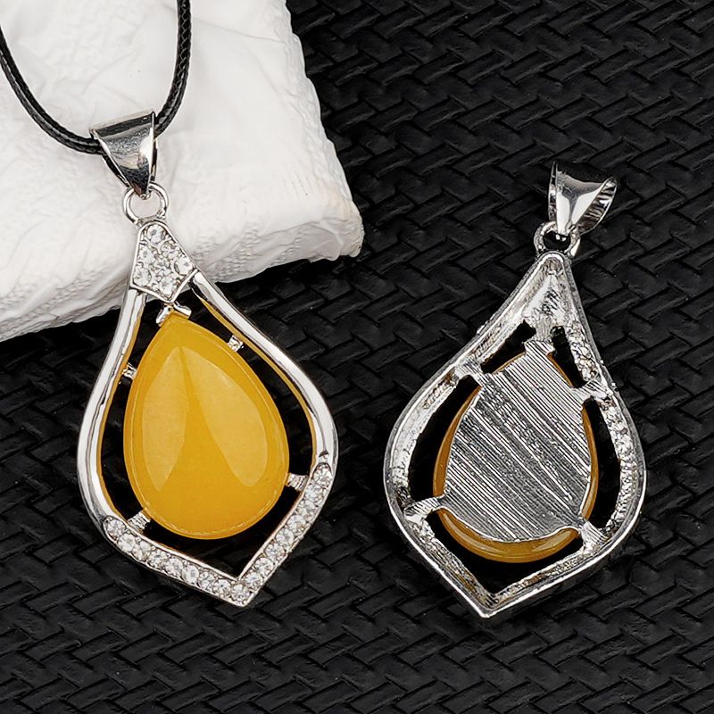 Pingente de gota de água de cabeça de pedra semipreciosa de cristal natural, liga incrustada de pedra preciosa, colar de pingente DIY de concha de abalone.