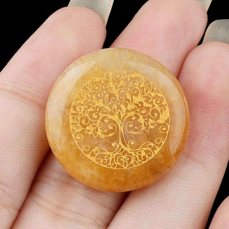 2365 Gravação em disco de 25Mm Árvore da Vida ágata de cristal natural padrão de gravação em disco de pedra semipreciosa decoração criativa