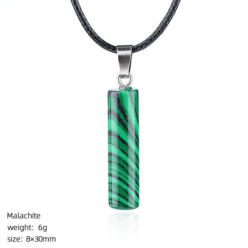 Colar cilíndrico de cristal natural 30Mm transfronteiriço europeu e americano estilo simples ágata escultura em pedra bruta pingente cilíndrico de pedra preciosa