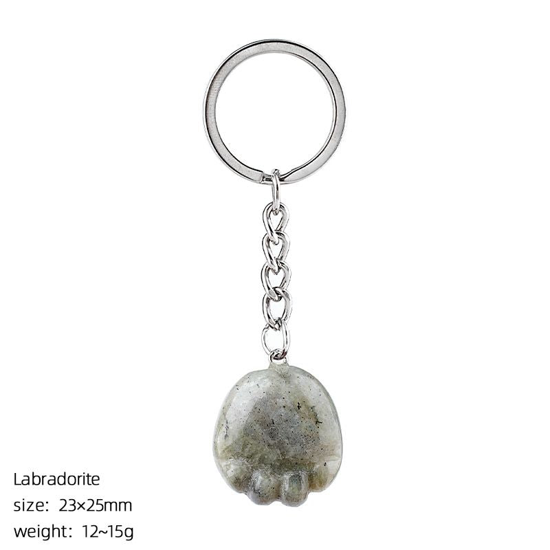 Pé de cristal natural chaveiro DIY saco de roupas bonito gravura decorativa semi-preciosa gato garra pingente