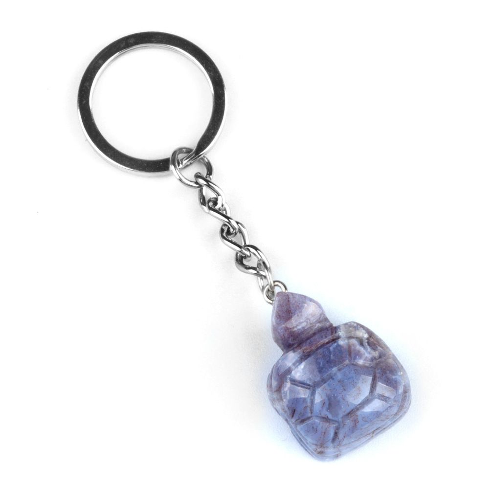 1944-Chaveiro de tartaruga pequena, agate de cristal pingente de chave de animal gravado em pedra semipreciosa