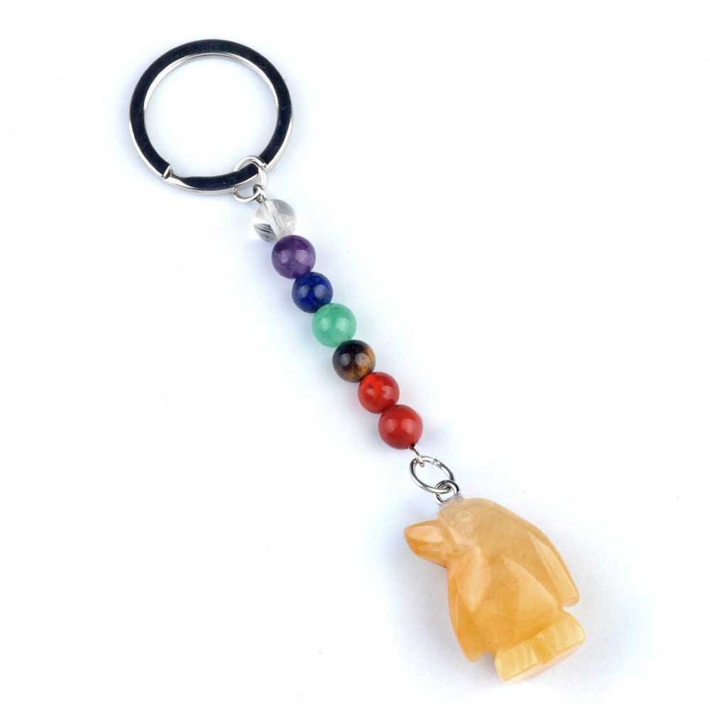 1961-Chaveiro de pinguim de pedra de cristal colorido, pingente de jóias de chakra, pingente de chaveiro de animal pequeno