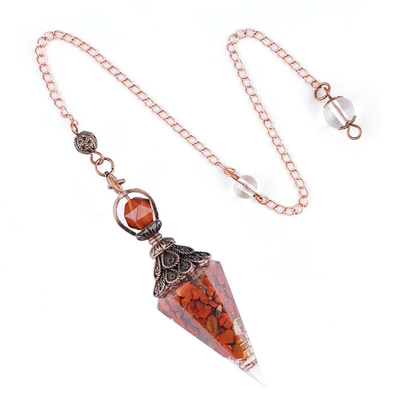 2108 Pêndulo de cristal colorido vermelho antigo pingente de flor retrô bandeja de cone hexagonal resina ágata pêndulo de cascalho