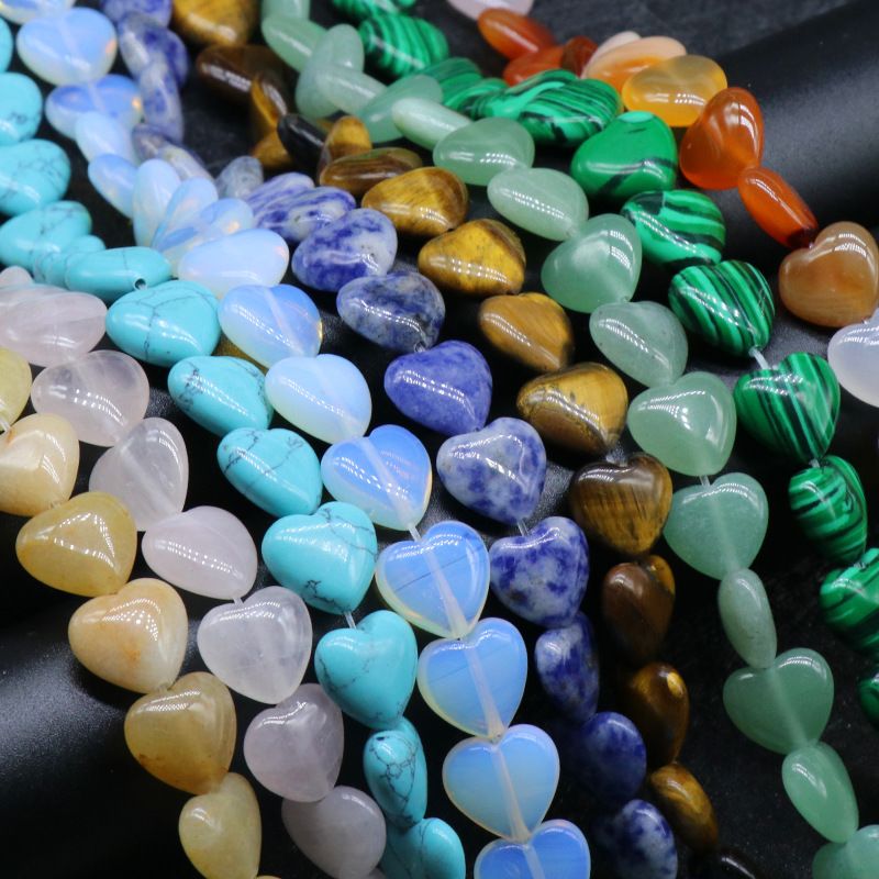 873-Amor de pedra preciosa de ágata de cristal natural 14mm coração frisado DIY colar brincos de jóias material