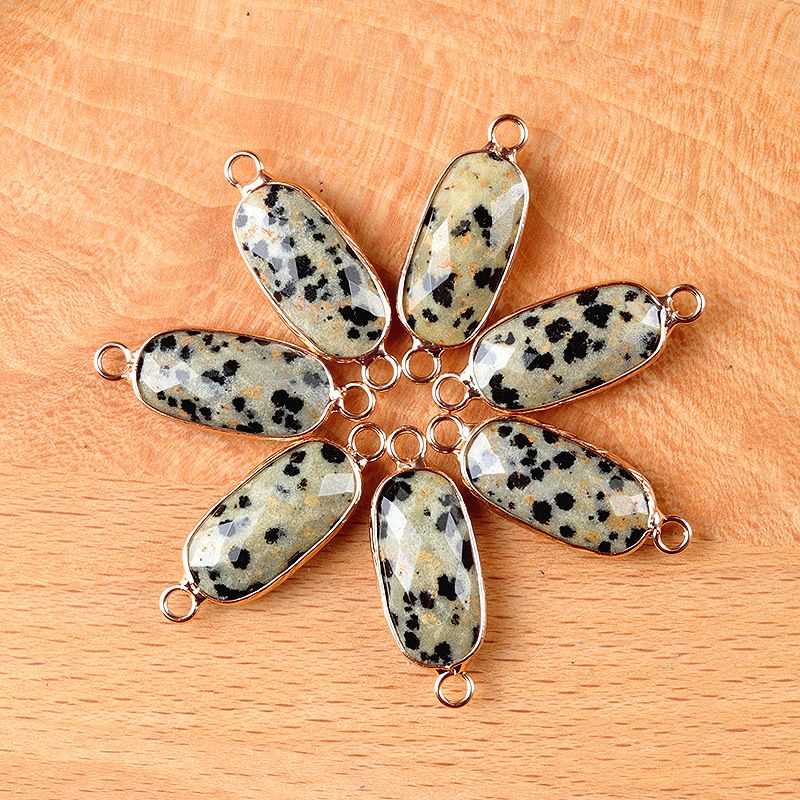 1636-Cristal Natural Oval Corte Duplo Pingente De Buraco Duplo Diy Acessórios Colar Brincos Acessórios Conector