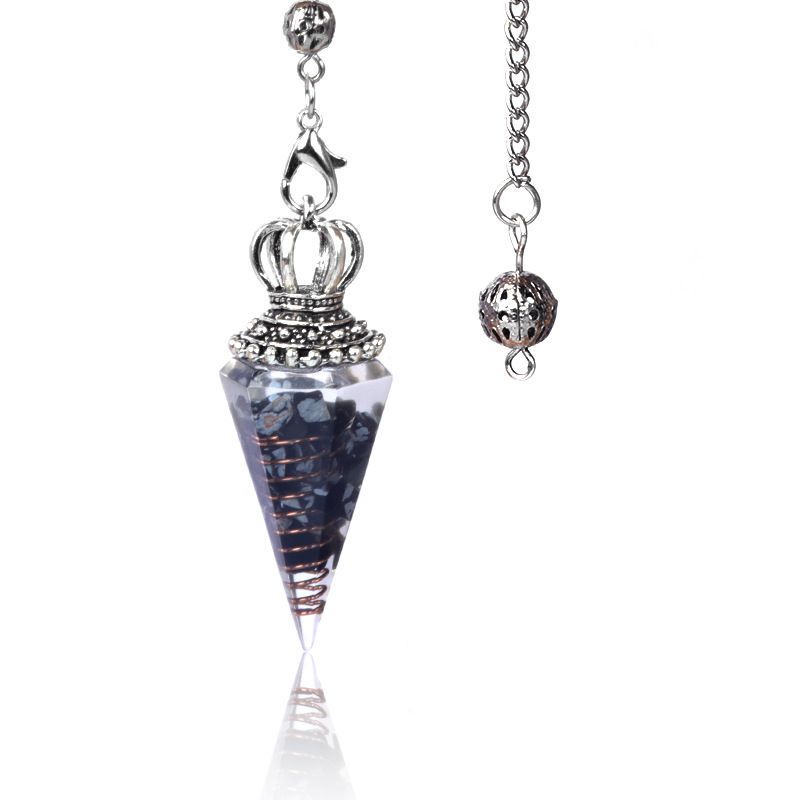 1645-Pêndulo de alma, pêndulo de resina de cascalho cristal, pêndulo de chakra cônico hexagonal