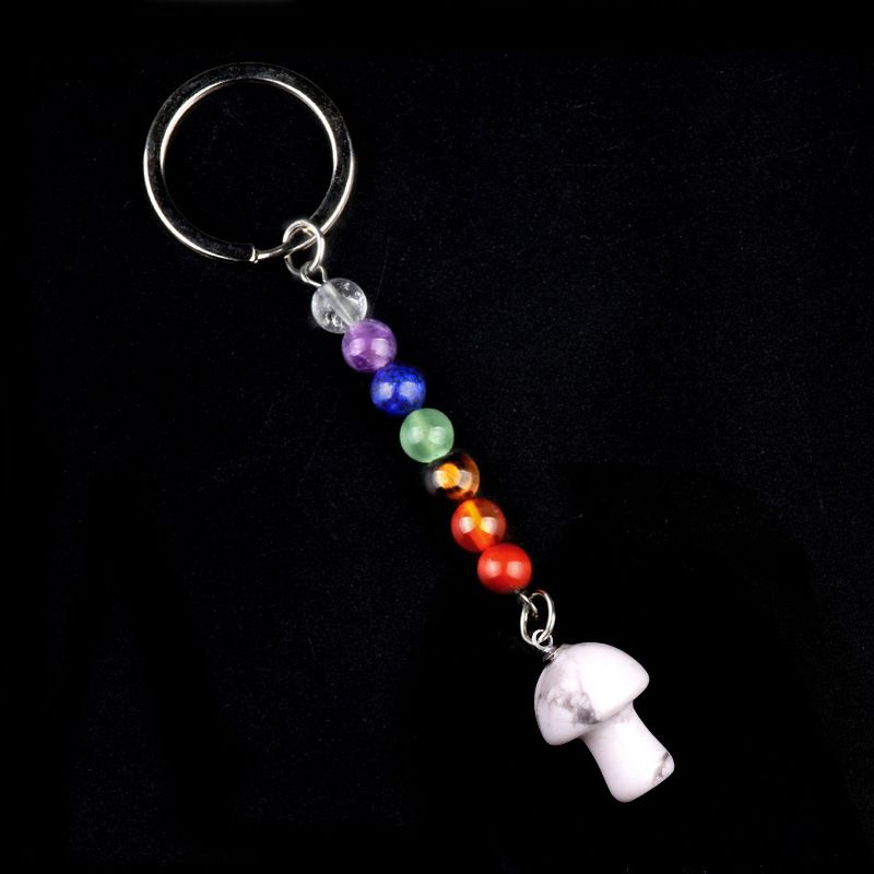 1469-Chave pingente de cristal natural colorido pedra 2cm cogumelo chaveiro saco acessórios presente atacado
