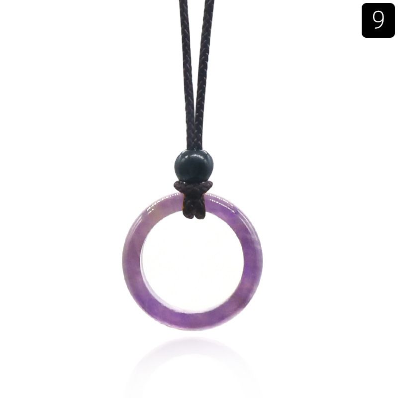 1435-Colar de Anel de Pedra de Cristal Natural Anel de Correr Clavícula Círculo Feminino Colar Simples Jóias