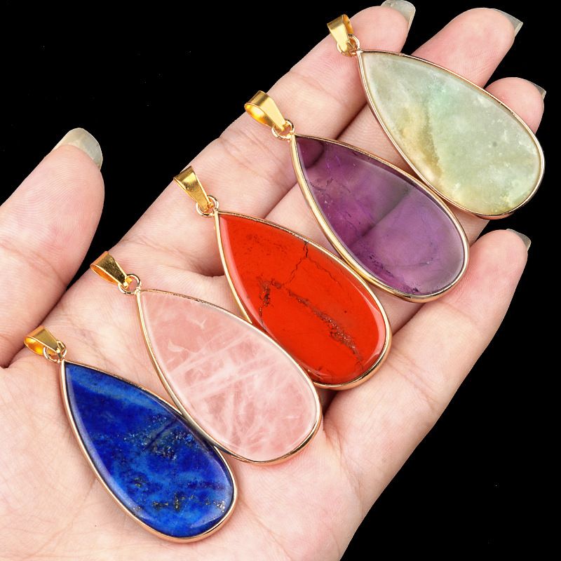 1975-20X40mm pedra de cristal natural ágata dupla plana gota de água em forma de bolsa Phnom Penh brincos DIY decoração pingente