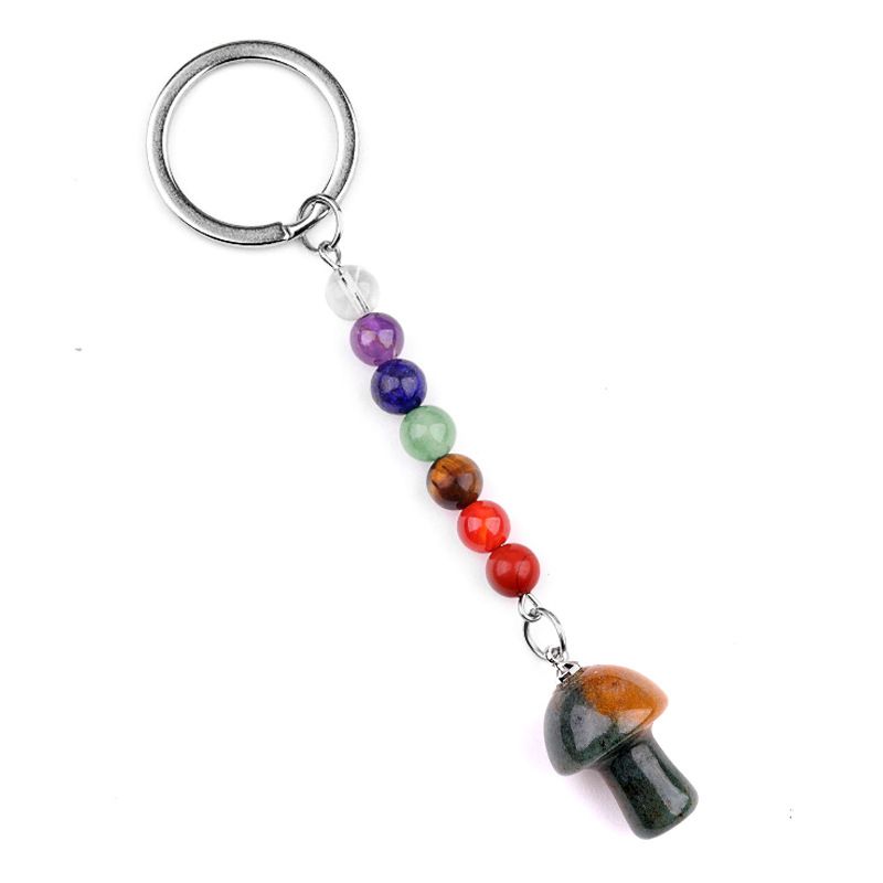 1469-Chave pingente de cristal natural colorido pedra 2cm cogumelo chaveiro saco acessórios presente atacado
