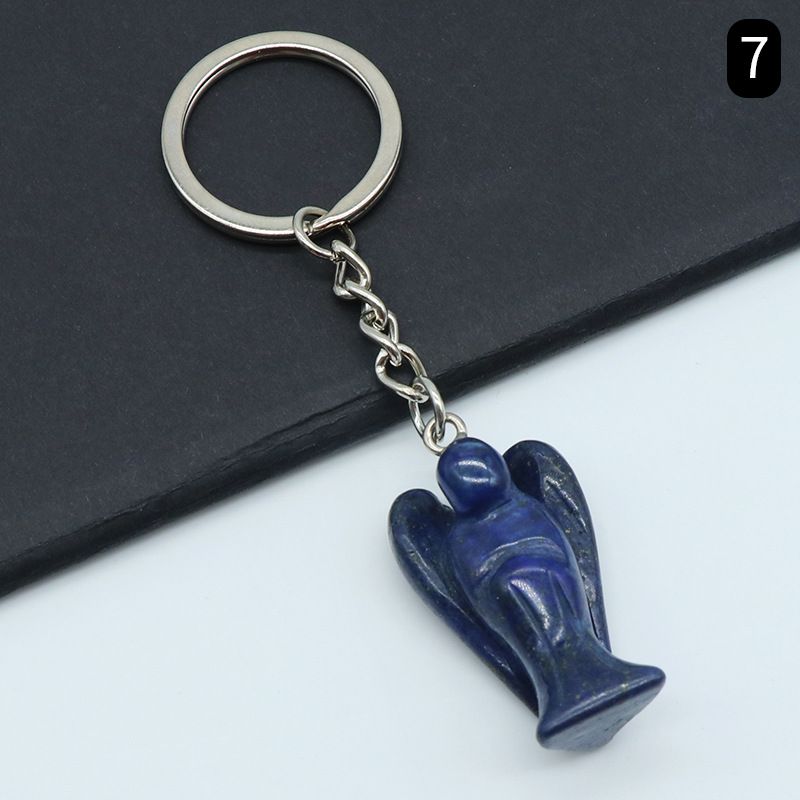 Chaveiro de anjo gravado em pedra de ágata de cristal natural, pingente de bolsa de celular de anjo da guarda.
