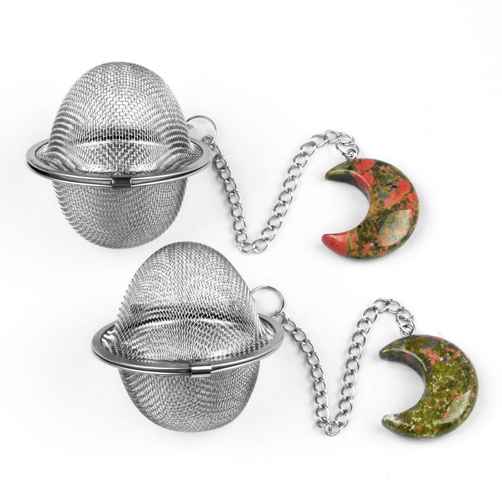 1789-Moon Tea Filter, Natural Crystal Agate Stone 304 Stainless Steel Tea Filter Sopa Hot Pot