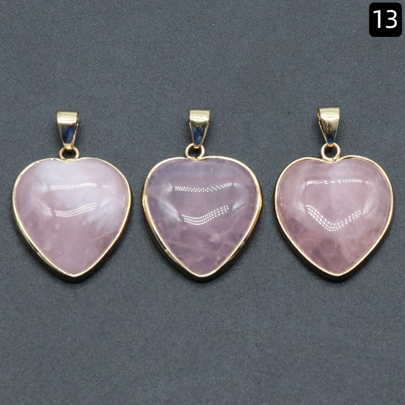1514-Pingente de bainha de amor, cristal de ágata natural pedra semipreciosa colar de coração com bainha de ouro.