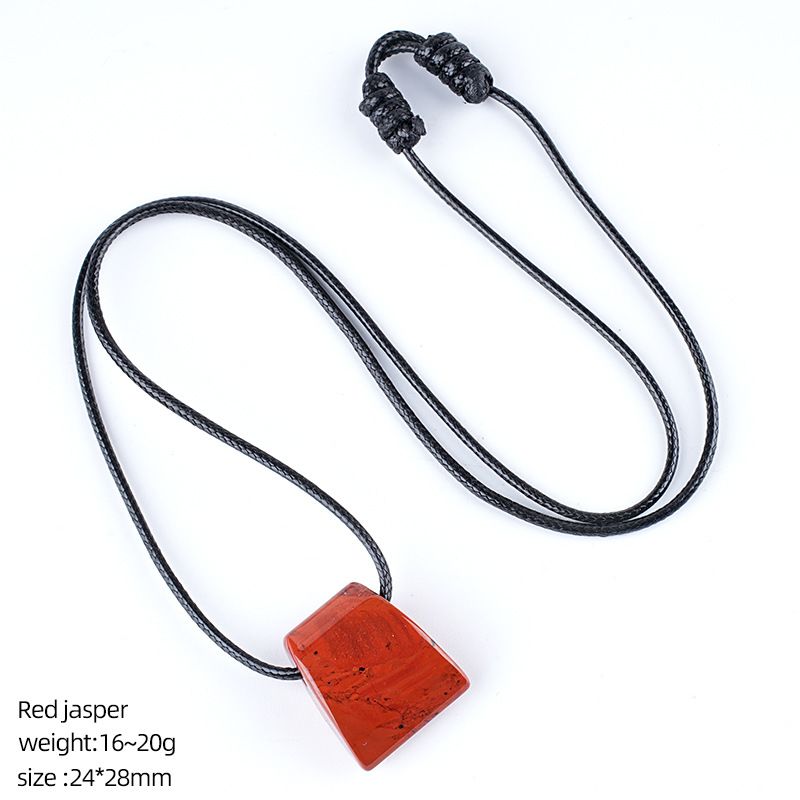 Colar de machado de cristal retro ajustado à mão tecido corda suéter corrente grande buraco trapezoidal ágata pingente de pedra