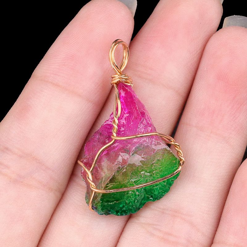 2193-15~ 25 mm de cristal rosa roxo olho de tigre pedra áspera enrolamento pingente brincos de jóias DIY acessórios