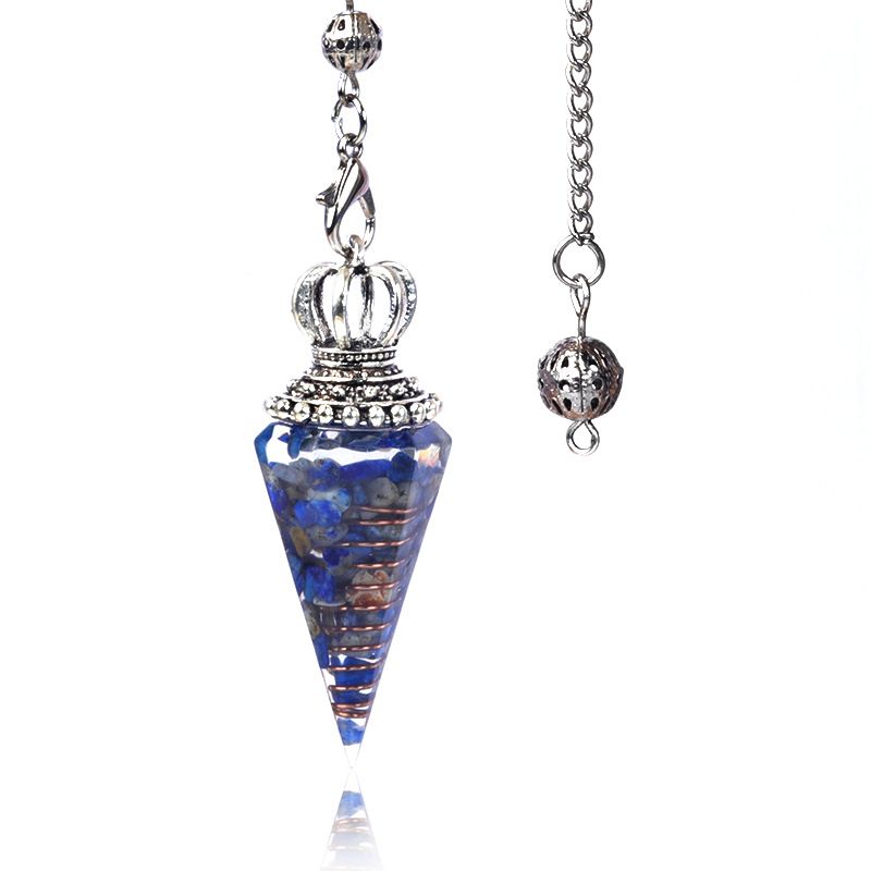 1645-Pêndulo de alma, pêndulo de resina de cascalho cristal, pêndulo de chakra cônico hexagonal