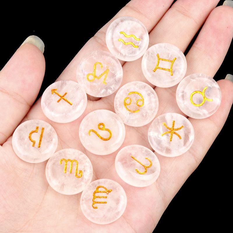 1987-Crystal Stone Doze Constellation Bag 12 Constellation Rune Reiki Stone Presente de Natal, Transfronteiriço