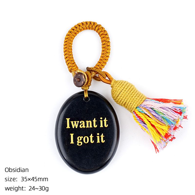 2454 Chaveiro de pedra de cristal natural com letras de ágata pingente de carro, pingente de bolsa de pedra mindfulness.