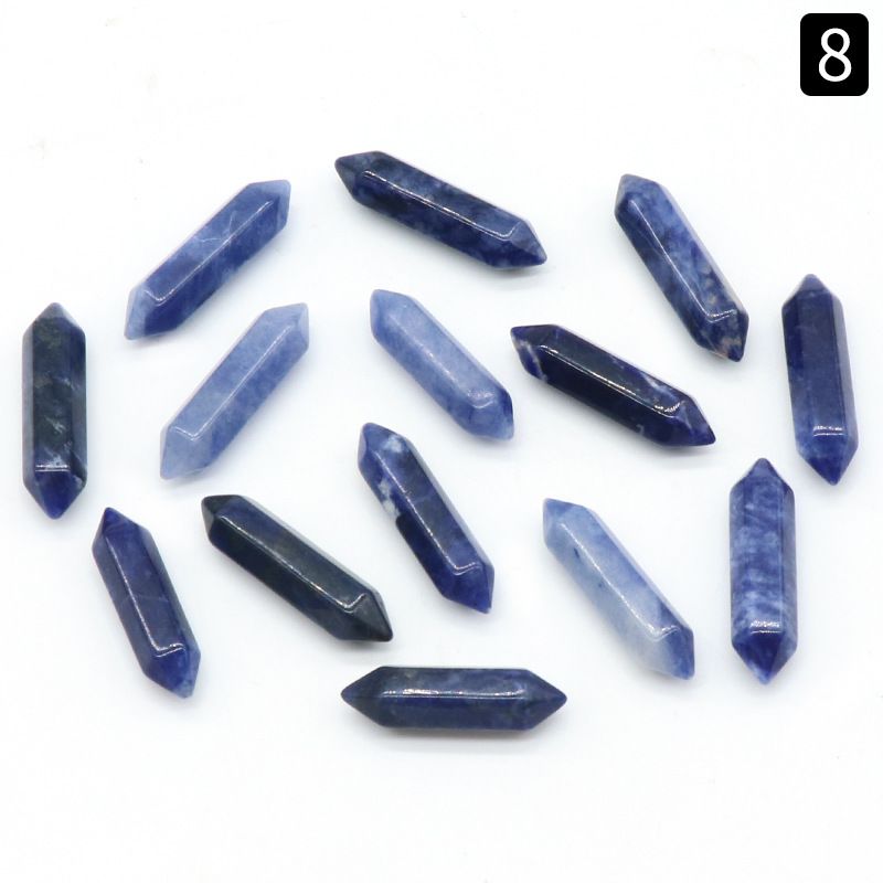 1063-Pedra semi-preciosa de cristal natural de duas cabeças pontiaguda superfície de corte de cone hexagonal pequeno pilar 8X31mm acessórios DIY