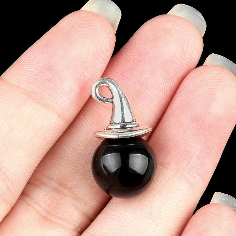 1984-12Mm pingente de chapéu de mago de ametista, chapéu de bruxa de ágata de halloween acessórios de DIY materiais