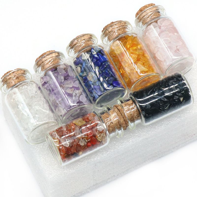 1098-Garrafa de cascalho de ĂĄgata de cristal colorido, conjunto de cascalho de cor natural, garrafa de drift de pedra semi-preciosa de cristal