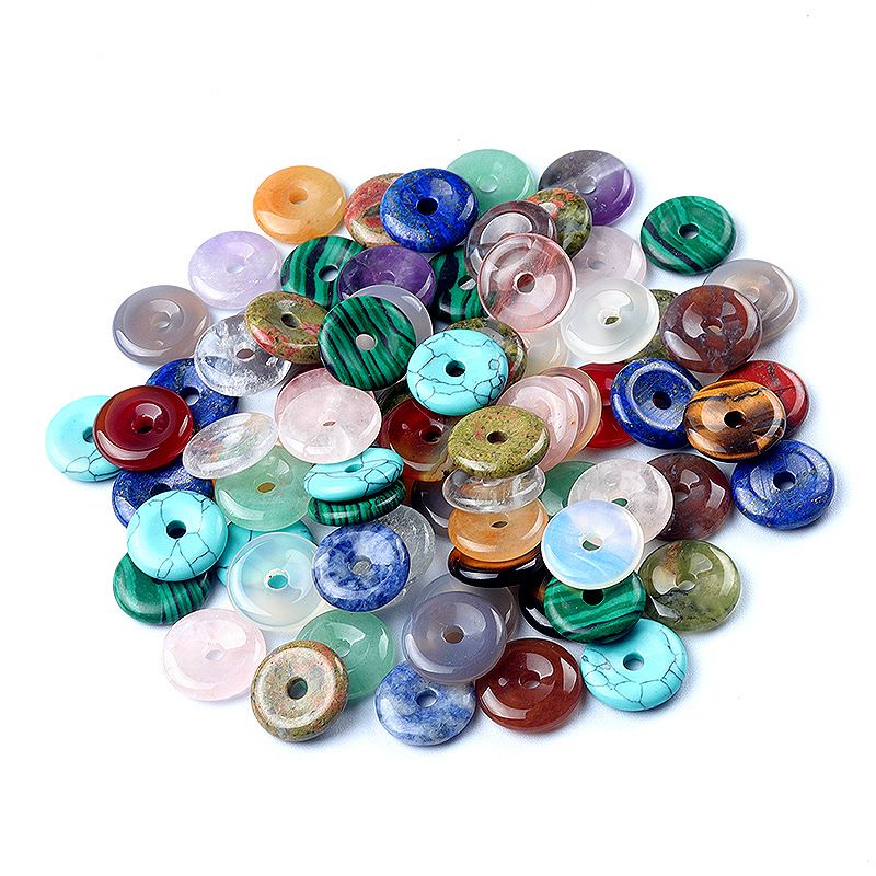 1641-12 ~ 16mm fivela de segurança, pingente de donut de pedra de ágata de cristal, anel de furo grande acessórios de jóias DIY