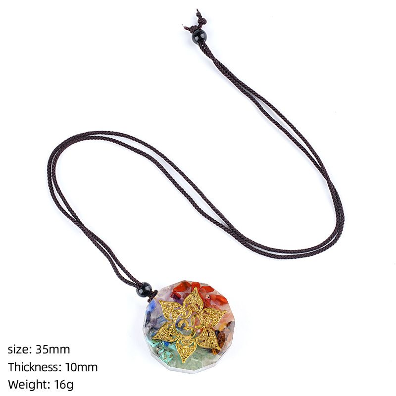 Colar de resina de pedra natural personalizado envoltório epóxi cascalho colorido polígono geométrico redondo pingente de meditação de ioga