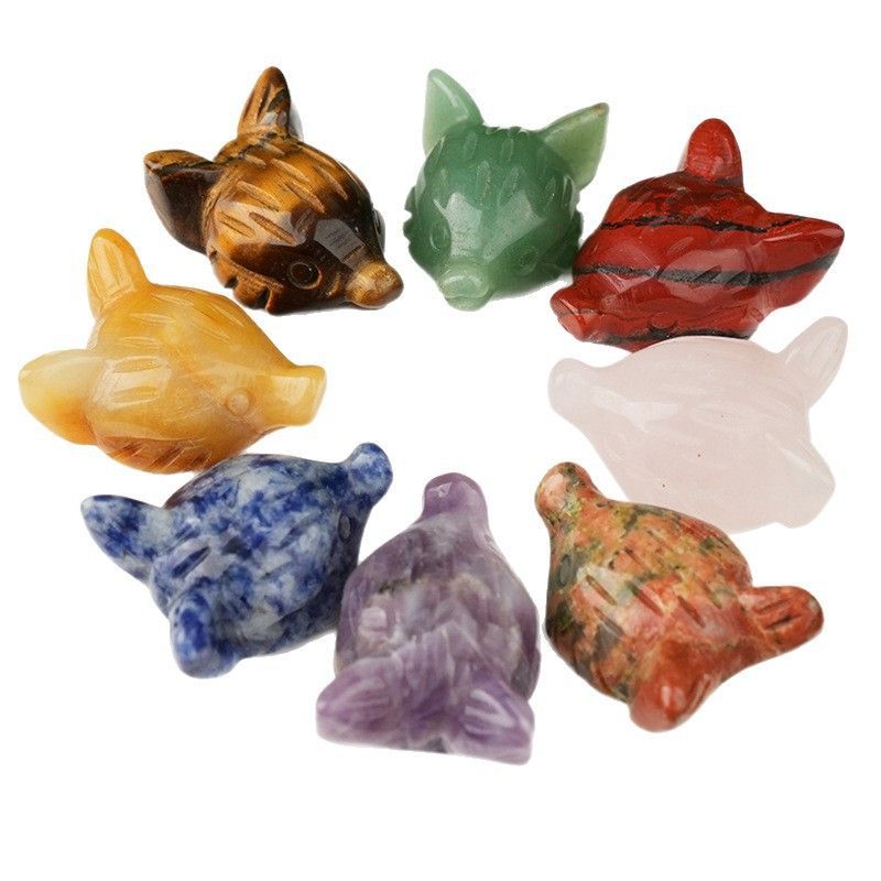 Pó de ametista natural cristal olho de tigre pedra escultura cabeça de raposa artesanato animal pequeno ornamento