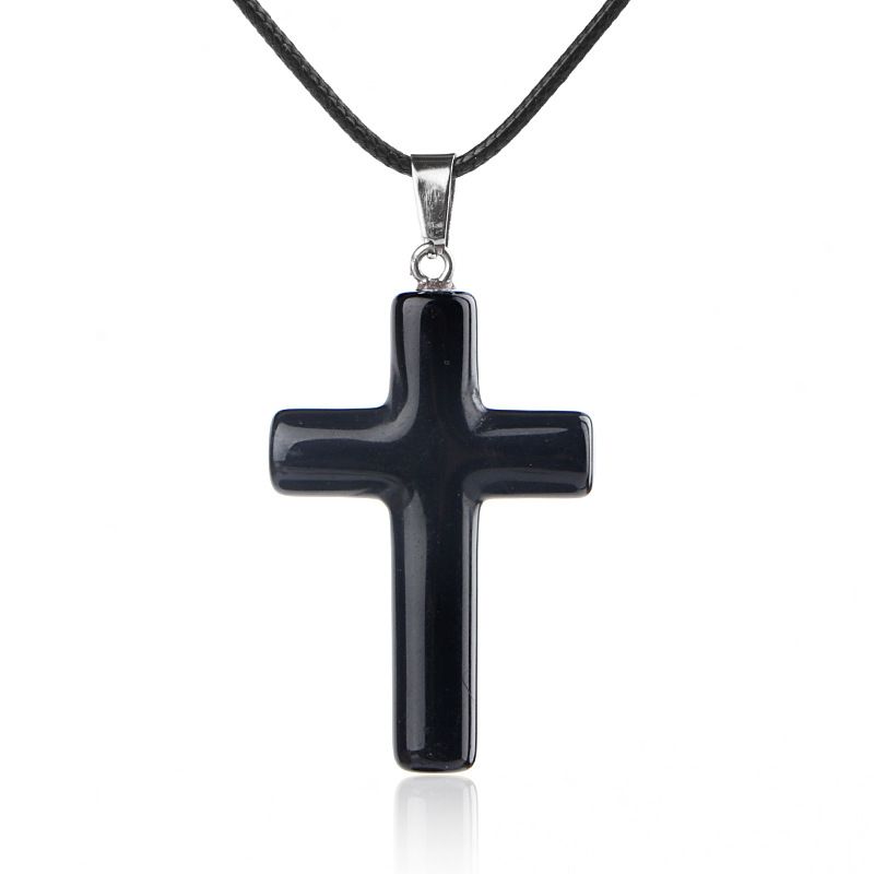 1488 Colar de cruz de cristal natural de 40 mm de venda quente elegante versátil grande pingente de cruz de ágata redonda