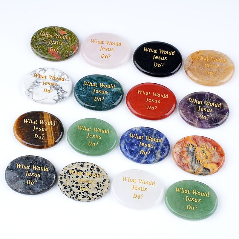 2428 Letras cristal natural nepenthes jogar WWJD Inglês meditação gratidão oval ágata polegar palma pedra