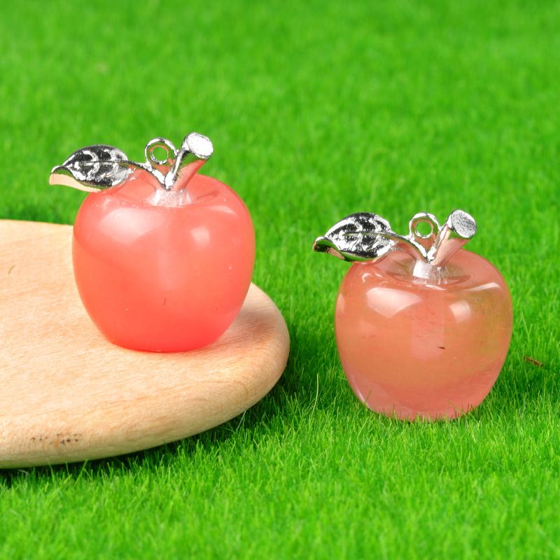 1718-Mini Pingente de Maçã de Cristal Natural Pingente de Maçã Pequeno, Véspera de Natal