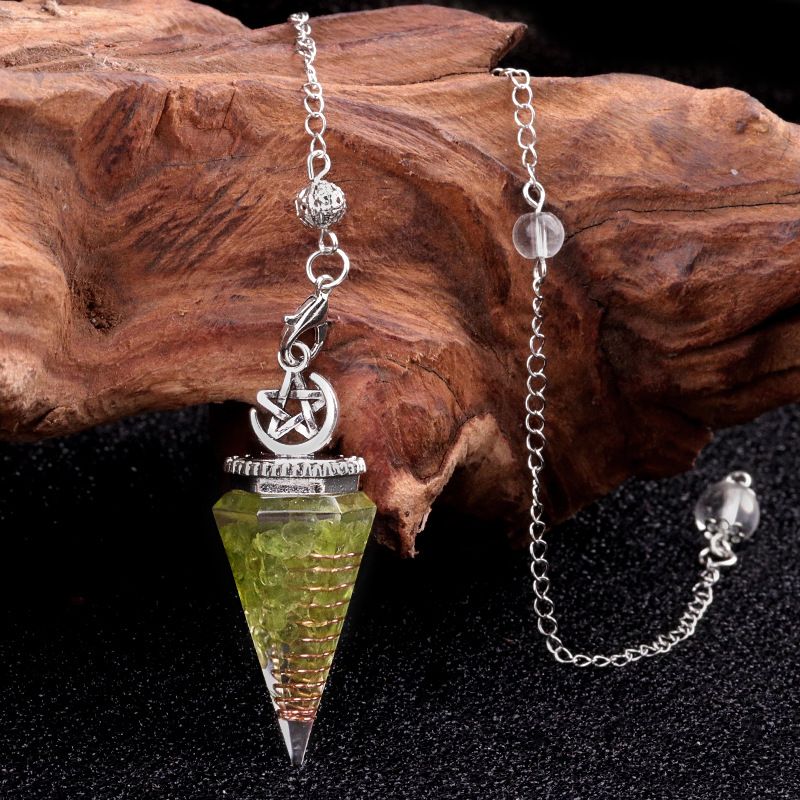 2138-Star-Moon Hexagonal Cone Cristal Ágata Pedra Semi-preciosa Resina de Cascalho Pingente de Pêndulo