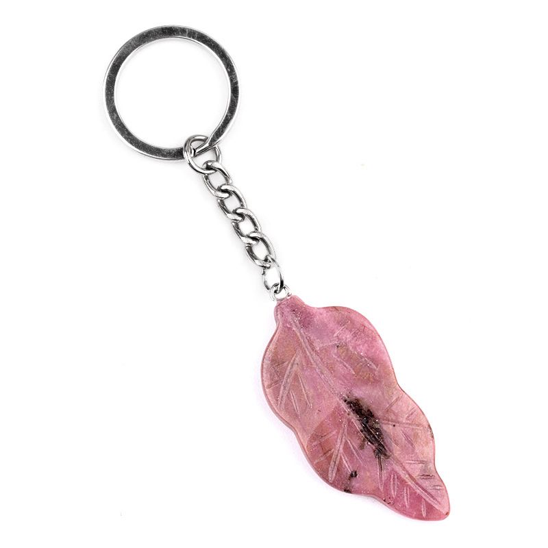2073-Folha de cristal ágata pedra semi-preciosa chaveiro DIY pingente pena pingente decorativo acessórios de jóias