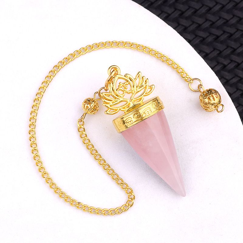 2195-Pingente de pêndulo de ouro lótus de cristal rosa roxo natural