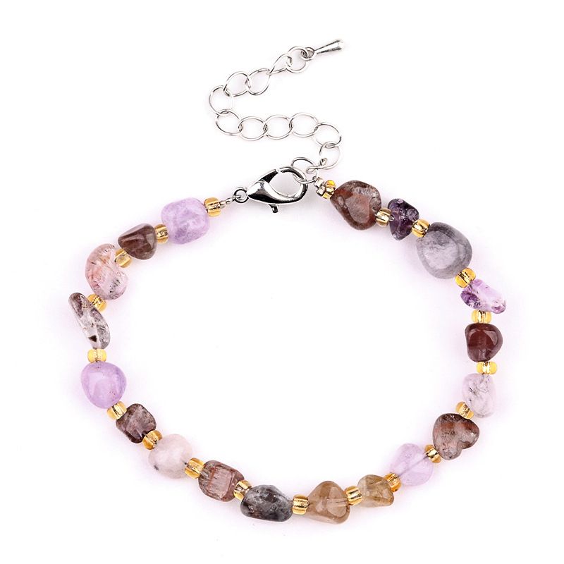 2077-Pulseira de ametista cristal azul turmalina cabelo cristal pulseira de pedra irregular mercadoria cênica