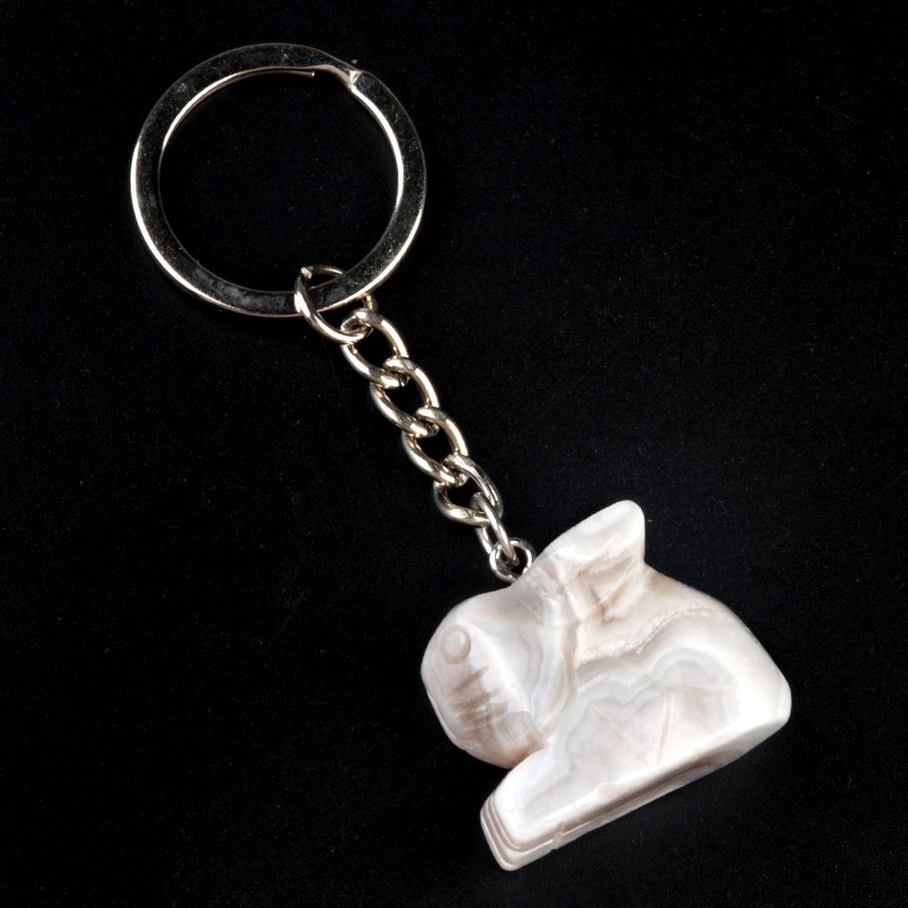 Chaveiro de coelho de 1950, pingente de chaveiro de animal gravado em pedra de ágata de cristal.