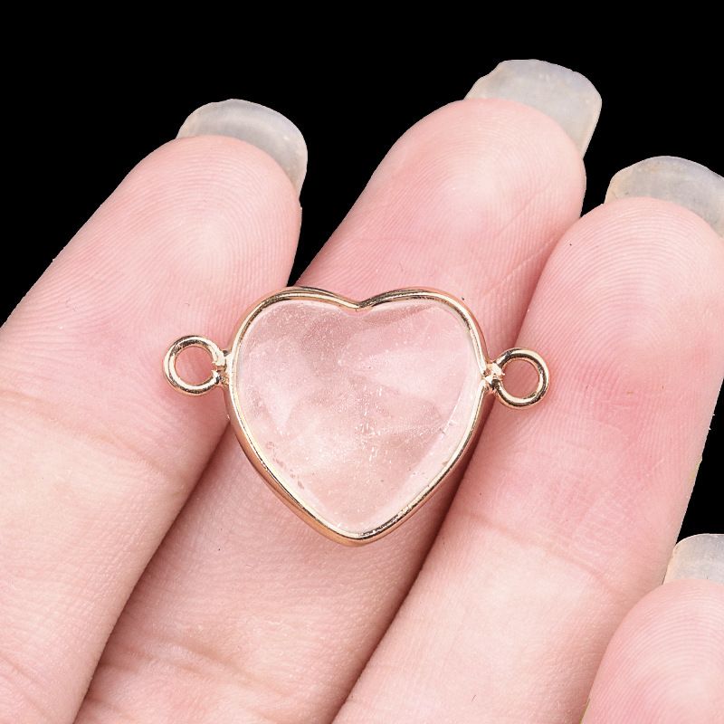 2026-15Mm conector de bainha de amor, pedra semi-preciosa natural amor duplo orifício de suspensão acessórios de jóias DIY