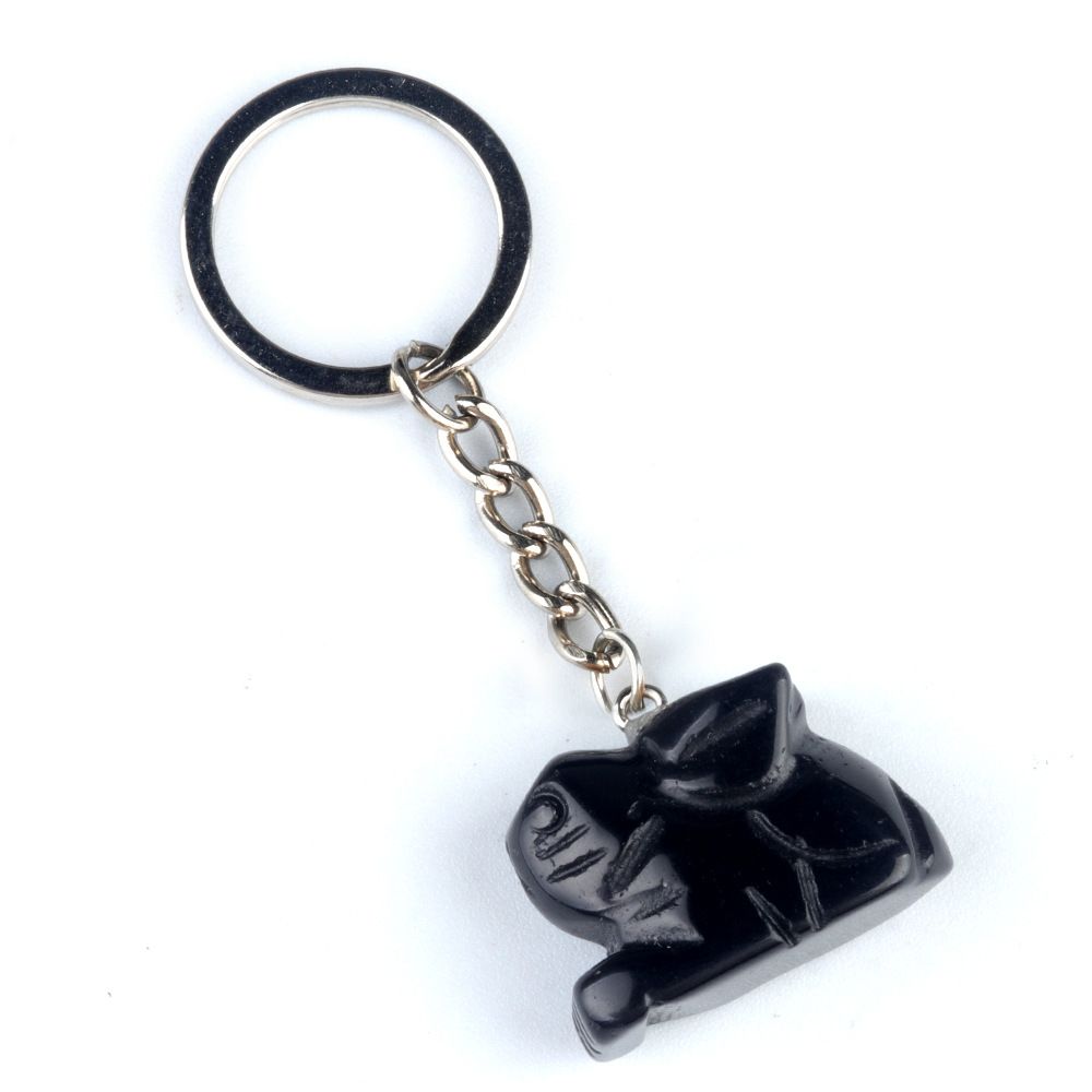 Chaveiro de coelho de 1950, pingente de chaveiro de animal gravado em pedra de ágata de cristal.